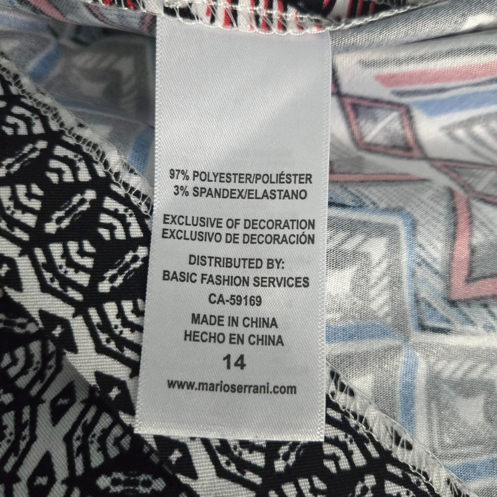 Mario Serrani ITALY Shift Dress Size 14 Black and White Geo Pattern - Picture 8 of 11